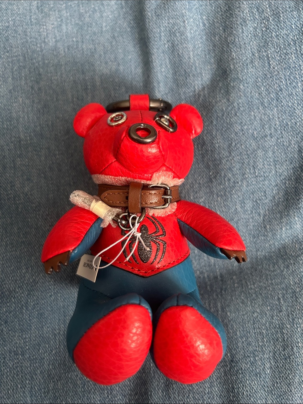 Coach Disney Spiderman Red & Blue Spider-Emblem Plush Bear Keychain